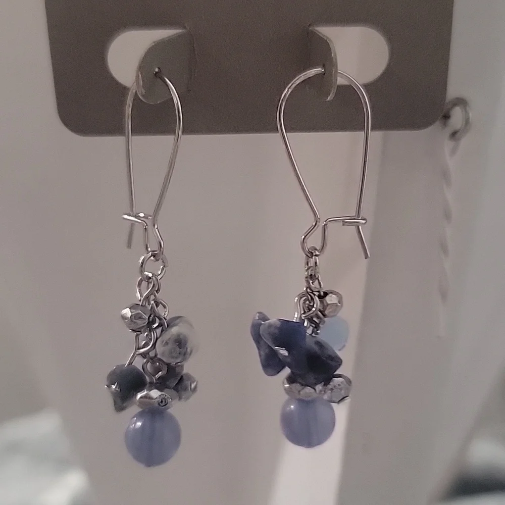 Chico's Silver Tone and Blue Dangle Earrings